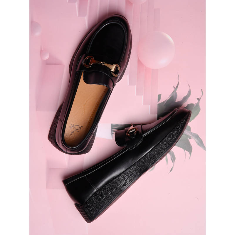 Jove Women Black Solid Loafers (EURO 40)