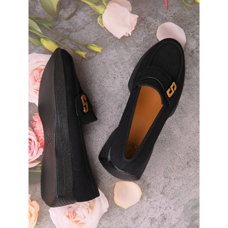 Jove Women Black Solid Loafers (EURO 36)