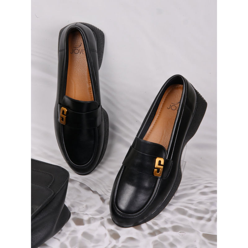 Jove Women Black Solid Loafers (EURO 36)
