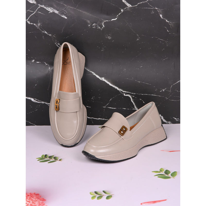 Jove Women Khaki Solid Loafers (EURO 36)