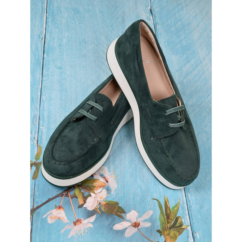 Jove Women Green Solid Loafers (EURO 40)