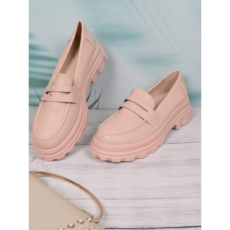 Jove Women Pink Solid Loafers (EURO 36)