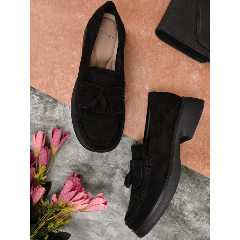 Jove Women Black Solid Tassel Loafers (EURO 40)