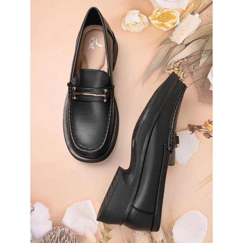 Jove Women Black Solid Loafers (EURO 36)