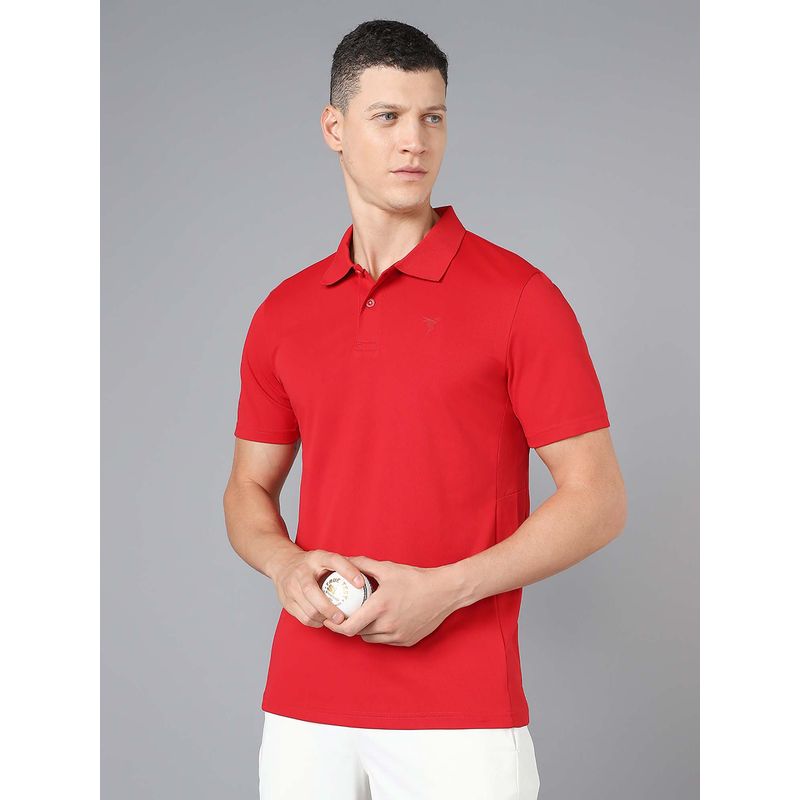 Technosport Men Cricket Fan T-Shirt Ipl Printed Red Polo Tshirt (L)