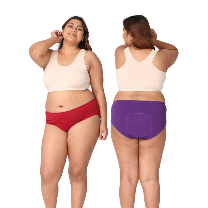 Adira Curvy Women Stain Free Maroon & Purple Period Panties (Pack of 2) (4XL)