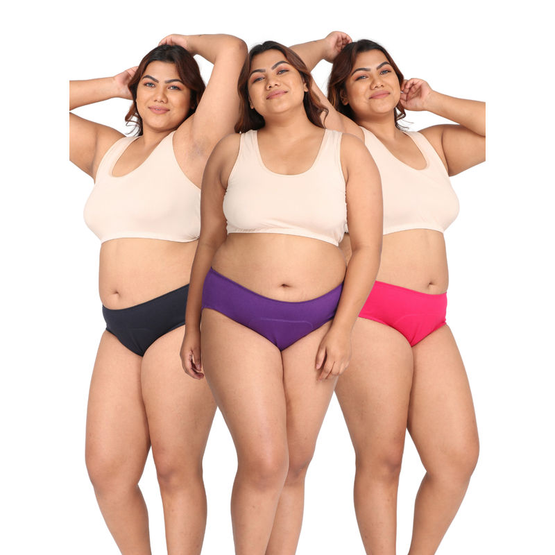 Adira Curvy Women Navy Blue Purple & Pink Stain Free Period Panties (Pack of 3) (4XL)