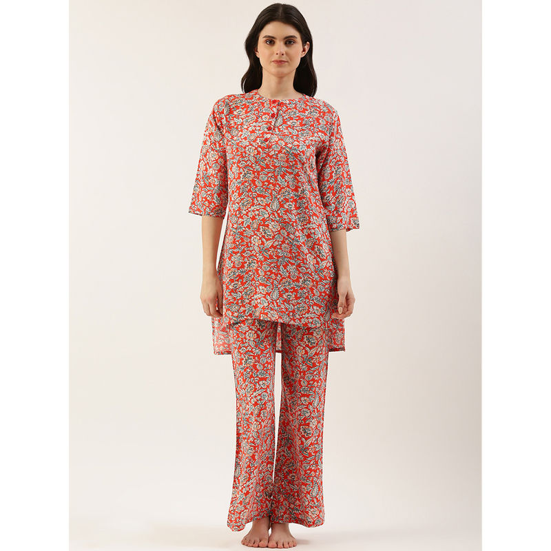 Clt.s Women Red Floral Kurti & Palazzo (Set of 2) (M)