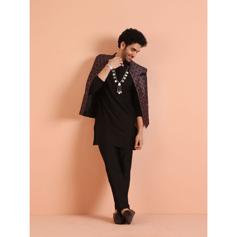 KISAH Men Purple Woven Design Ethnic Motifs Kurta with Pant and Nehru Jacket (Set of 3) (40)