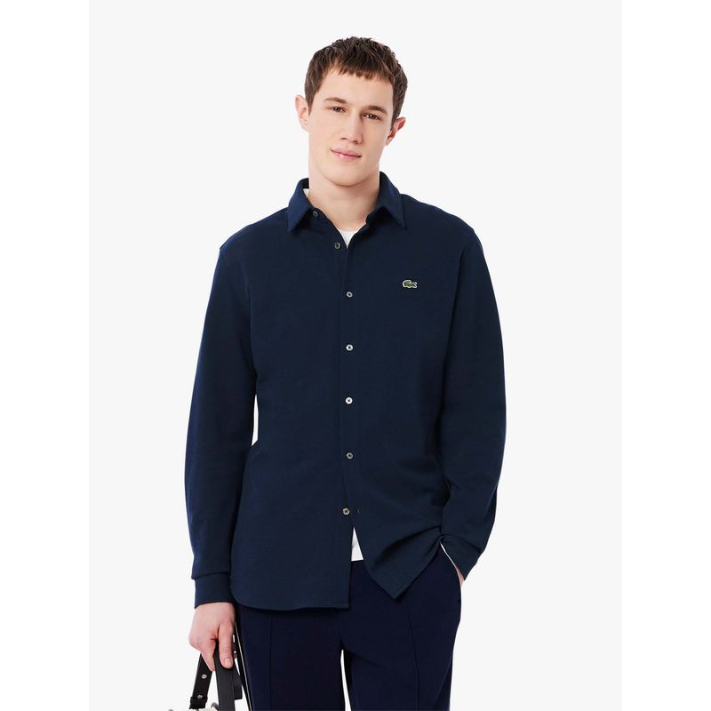 Lacoste Navy Blue Solid Slim Fit Shirt (38)