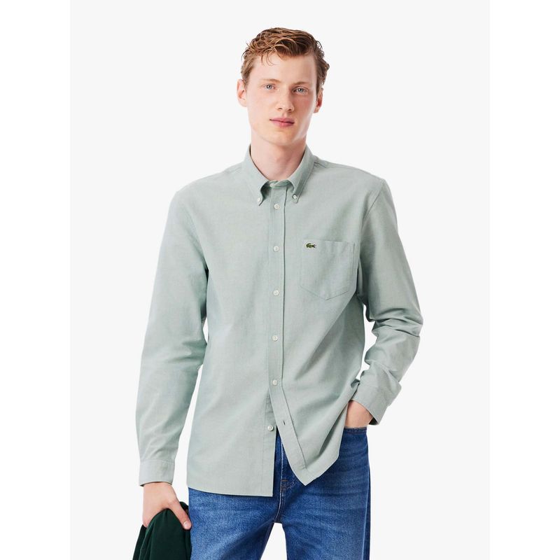 Lacoste Grey Solid Regular Fit Shirt (40)