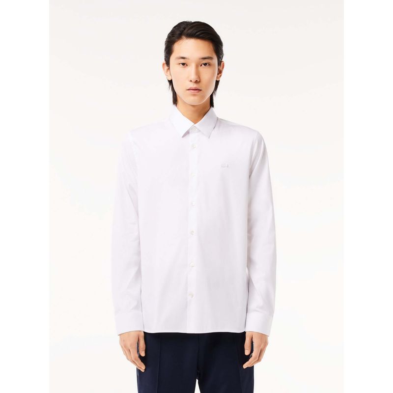 Lacoste White Solid Slim Fit Shirt (42)