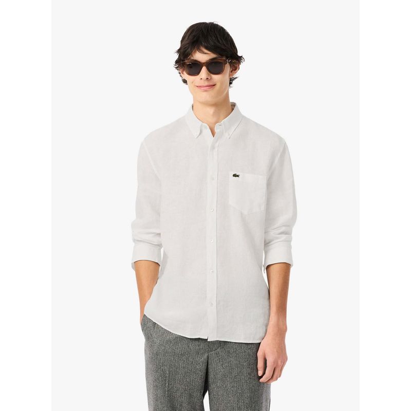 Lacoste White Solid Regular Fit Shirt (44)