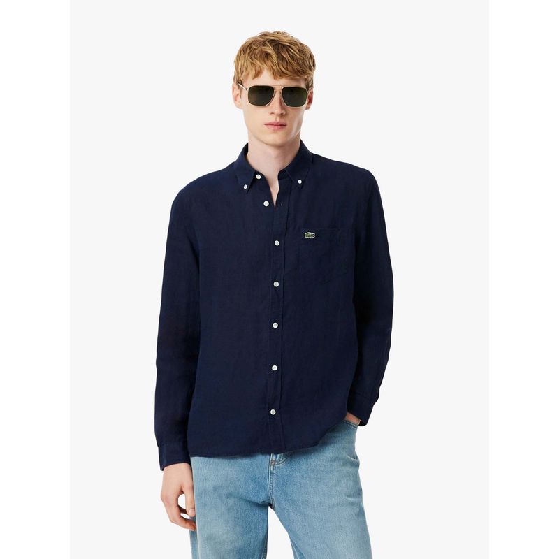 Lacoste Blue Solid Regular Fit Shirt (42)