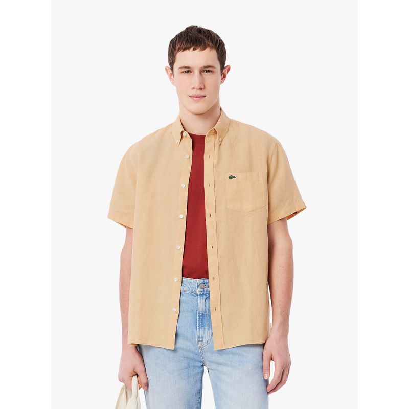 Lacoste Beige Solid Regular Fit Shirt (38)