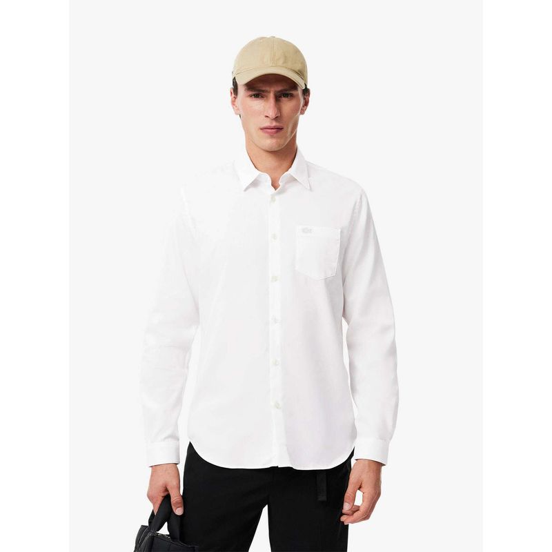 Lacoste White Solid Regular Fit Shirt (38)