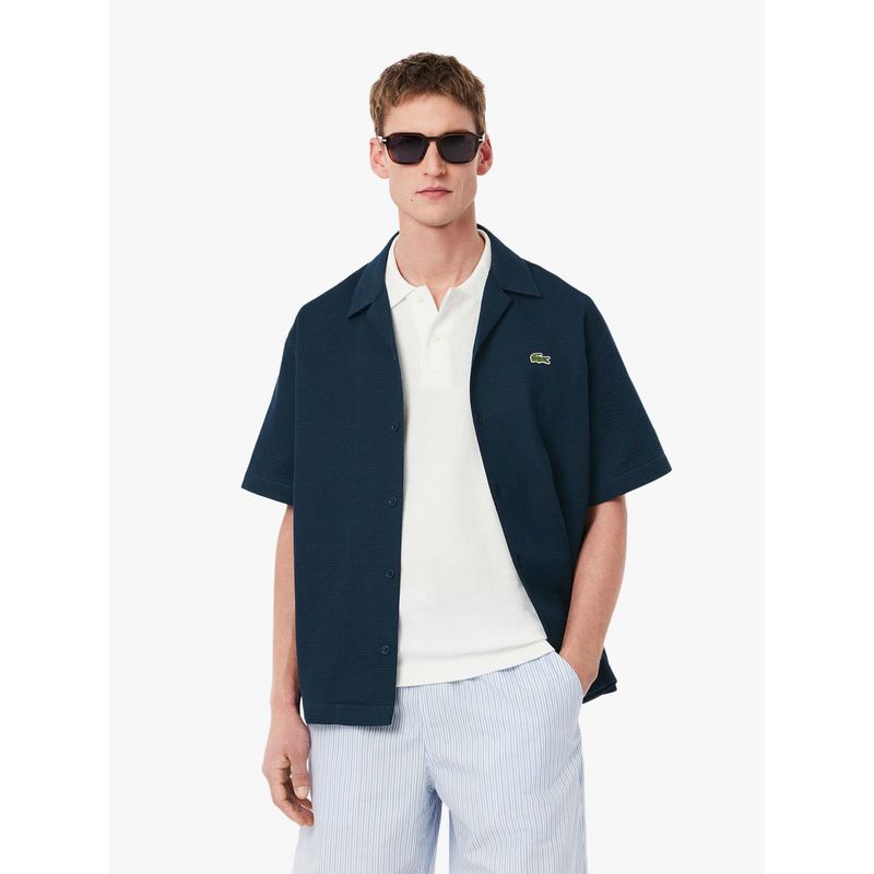 Lacoste Blue Solid Relaxed Fit Shirt (42)