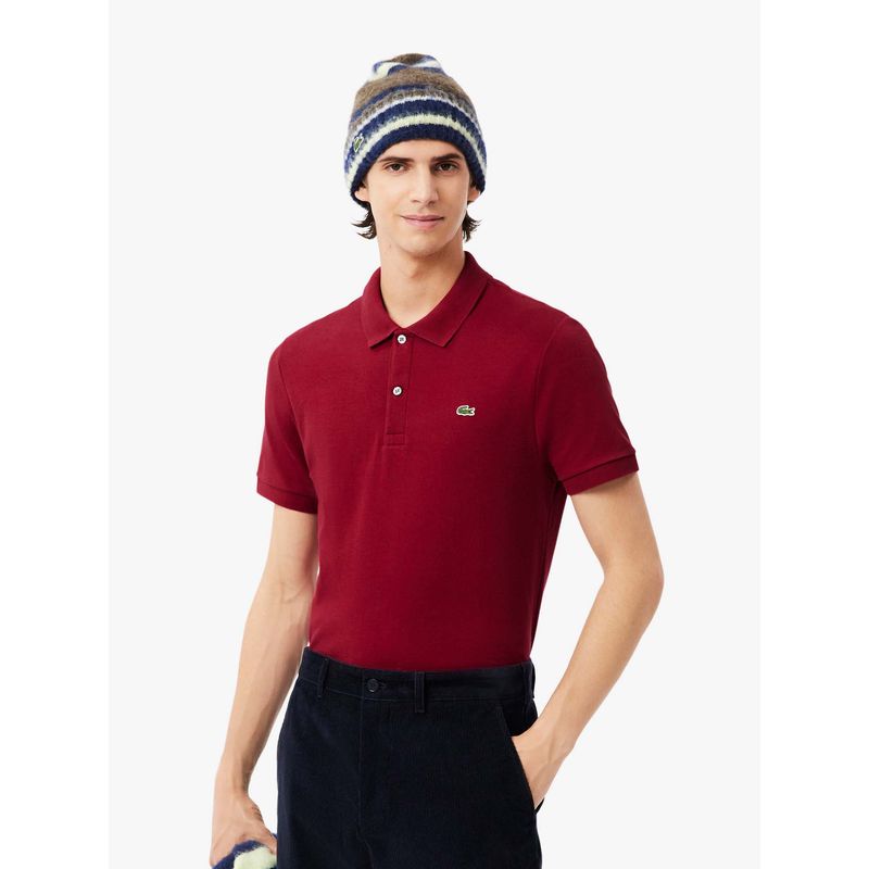 Lacoste Red Solid Regular Fit Polo T-Shirt (L)
