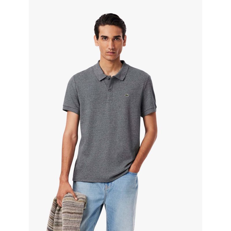 Lacoste Grey Solid Regular Fit Polo T-Shirt (M)
