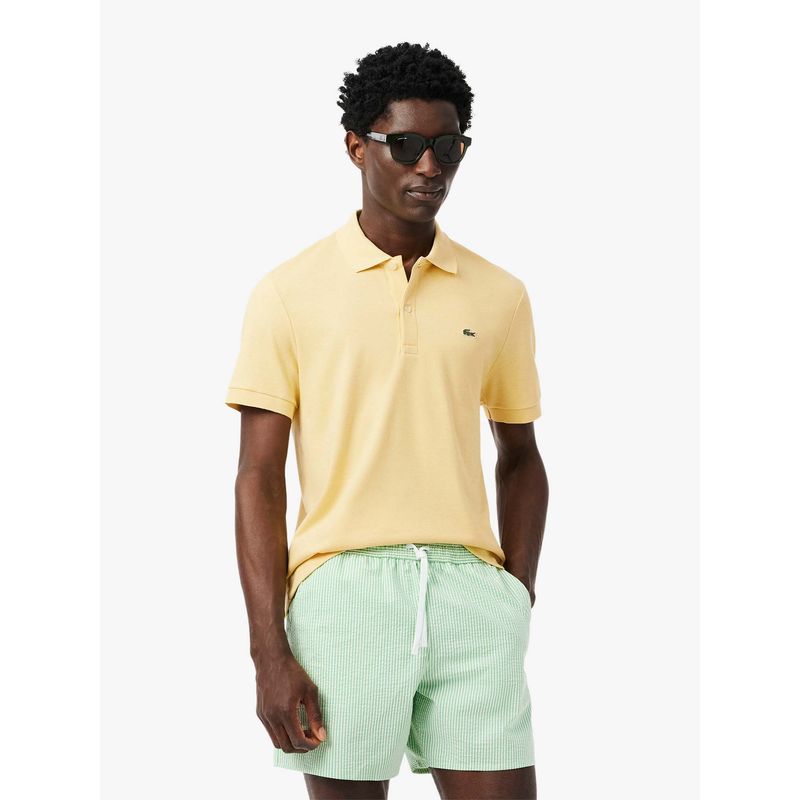 Lacoste Yellow Solid Regular Fit Polo T-Shirt (S)