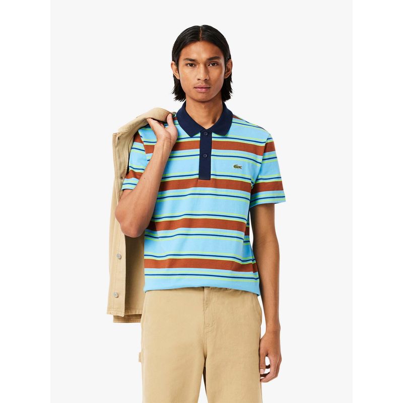 Lacoste Blue Stripes Regular Fit Polo T-Shirt (S)