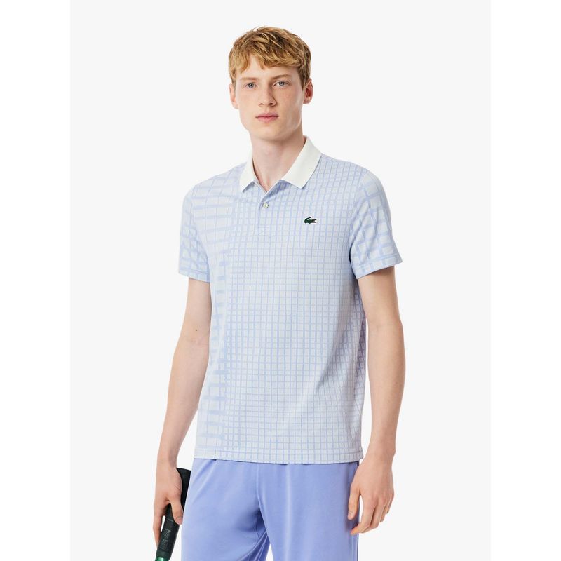 Lacoste Blue Printed Slim Fit Polo T-Shirt (M)
