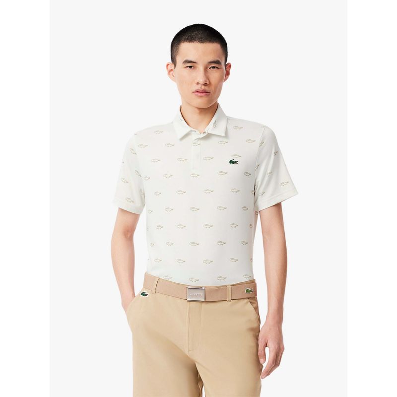 Lacoste White Printed Regular Fit Polo T-Shirt (S)