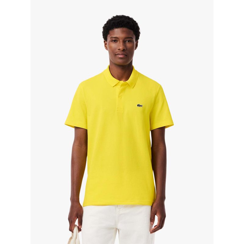 Lacoste Yellow Solid Regular Fit Polo T-Shirt (S)