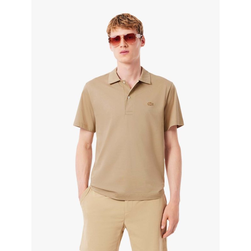 Lacoste Beige Solid Straight Fit Polo T-Shirt (M)