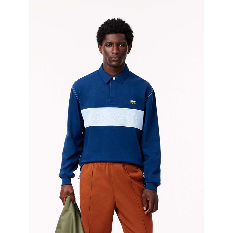 Lacoste Blue Colorblock Relaxed Fit Polo T-Shirt (XL)