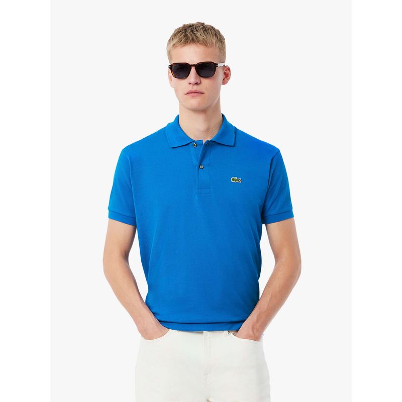 Lacoste Blue Solid Straight Fit Polo T-Shirt (S)