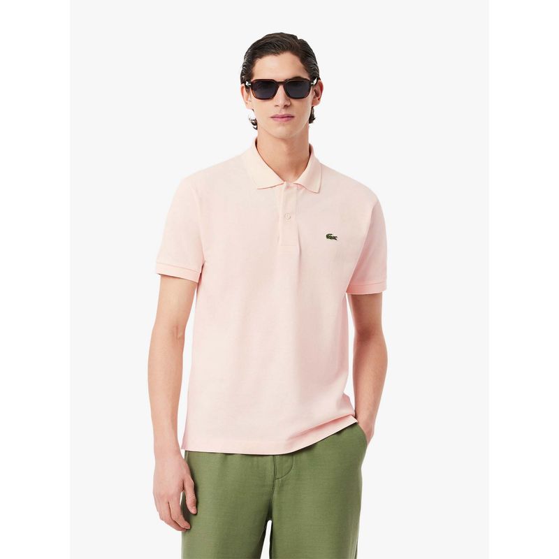 Lacoste Pink Solid Straight Fit Polo T-Shirt (M)