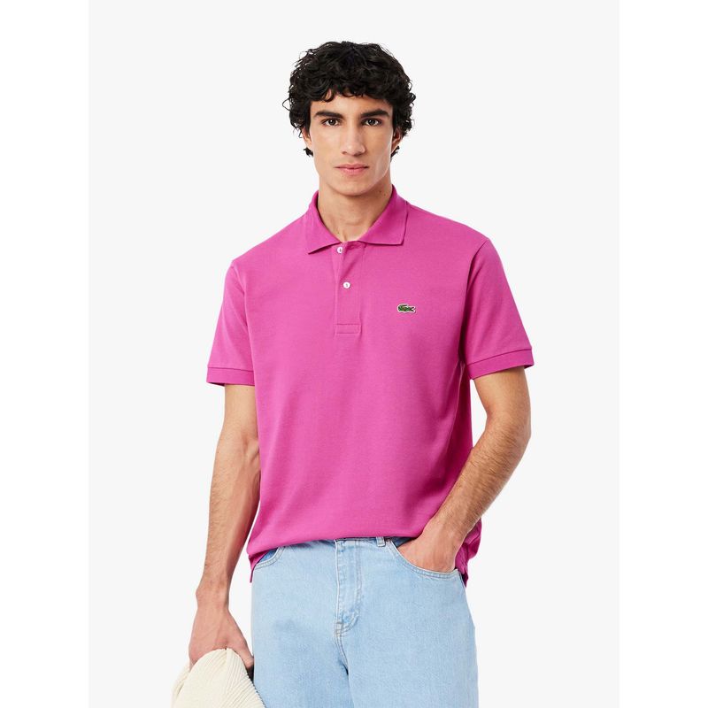 Lacoste Pink Solid Straight Fit Polo T-Shirt (S)