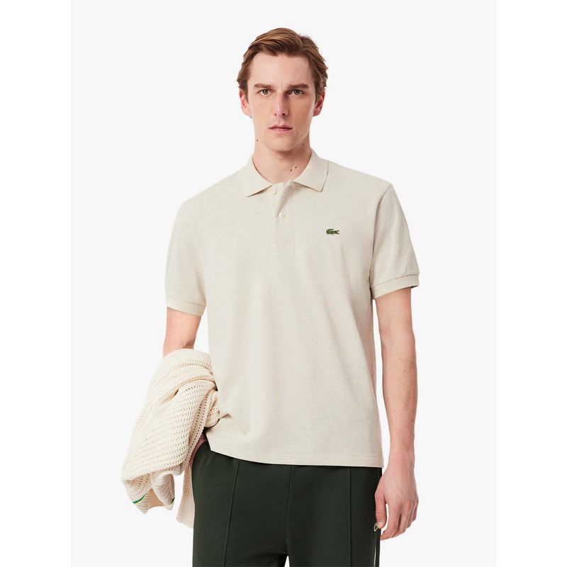 Lacoste Beige Solid Straight Fit Polo T-Shirt (S)