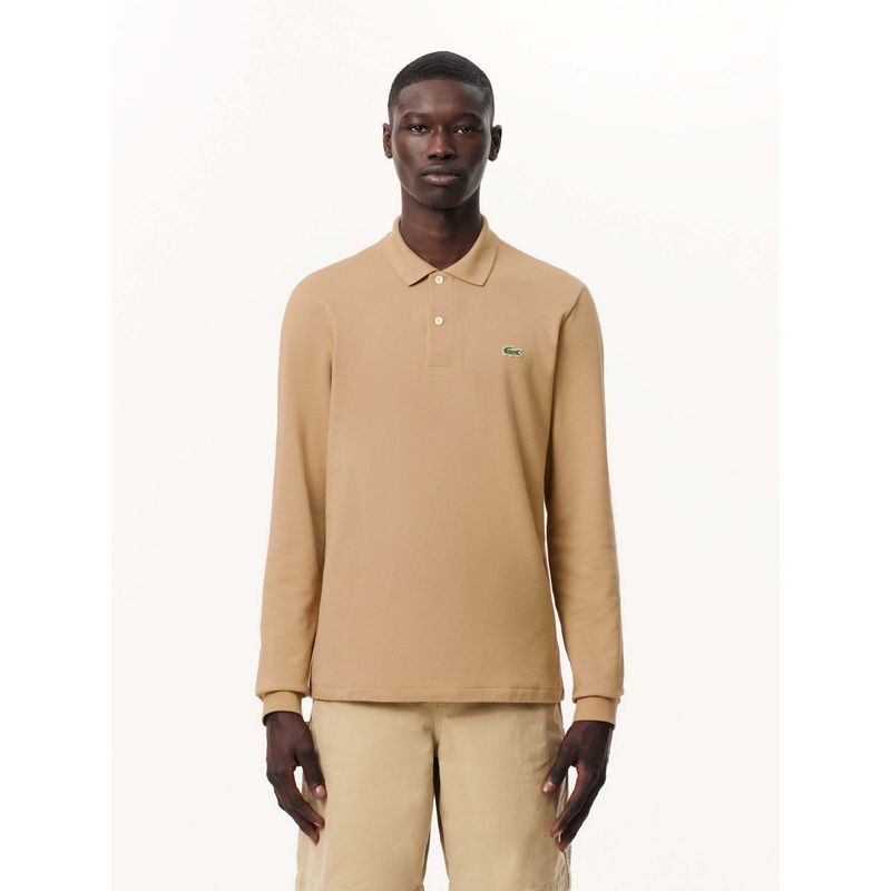 Lacoste Beige Solid Straight Fit Polo T-Shirt (S)