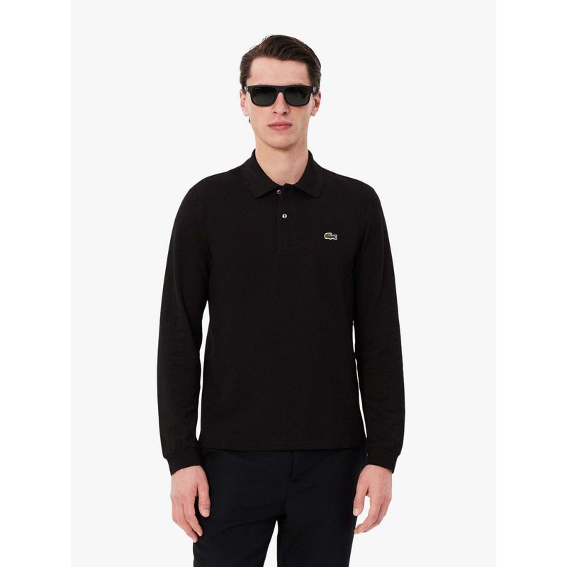 Lacoste Black Solid Straight Fit Polo T-Shirt (M)
