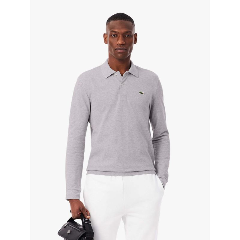Lacoste Grey Solid Straight Fit Polo T-Shirt (L)
