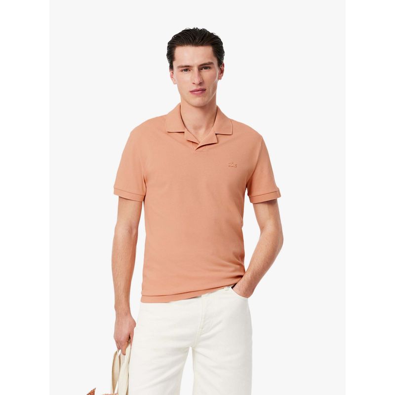 Lacoste Peach Solid Straight Fit Polo T-Shirt (XL)