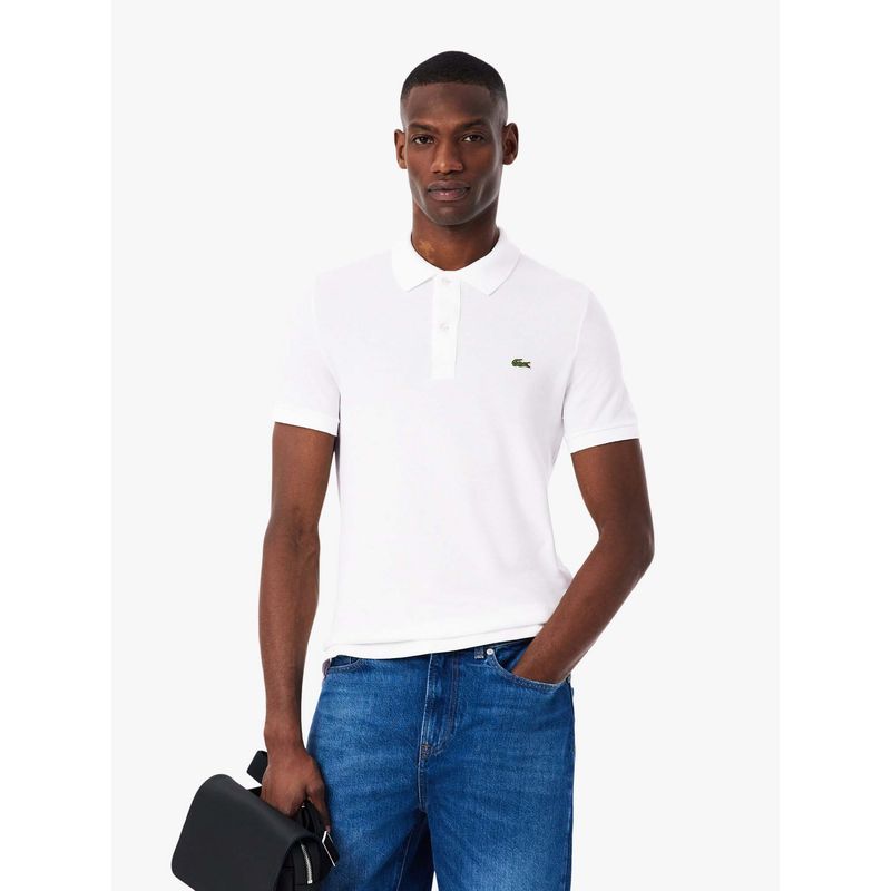 Lacoste White Solid Slim Fit Polo T-Shirt (L)