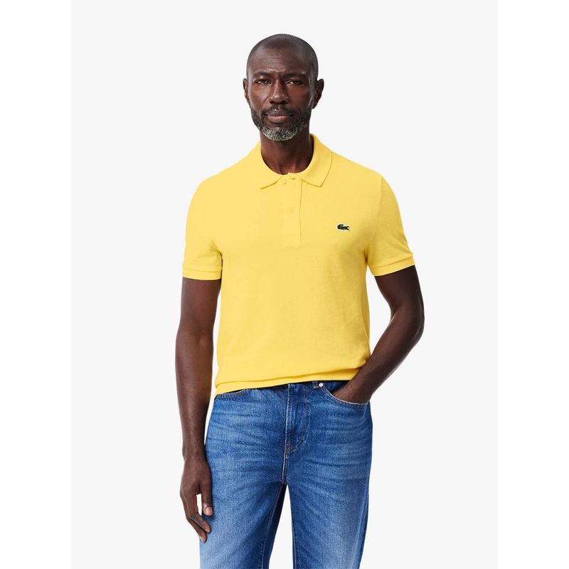 Lacoste Yellow Solid Slim Fit Polo T-Shirt (M)