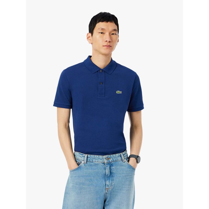 Lacoste Blue Solid Slim Fit Polo T-Shirt (S)