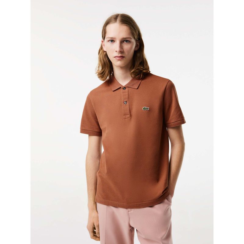 Lacoste Brown Solid Slim Fit Polo T-Shirt (S)
