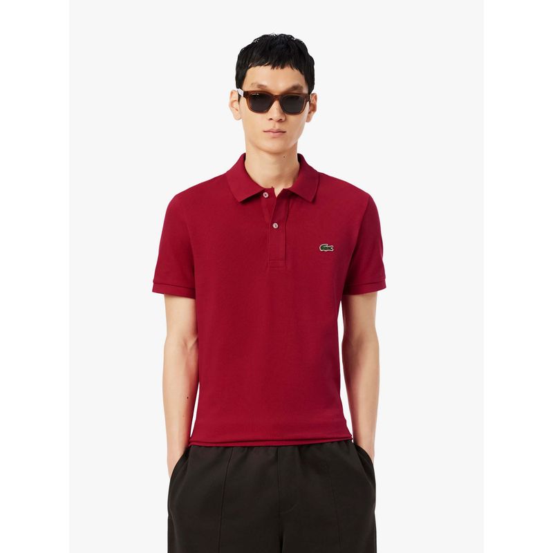 Lacoste Maroon Solid Slim Fit Polo T-Shirt (S)