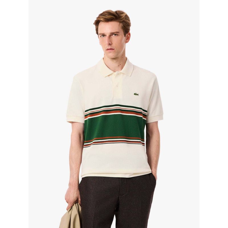 Lacoste White Colorblock Straight Fit Polo T-Shirt (XL)