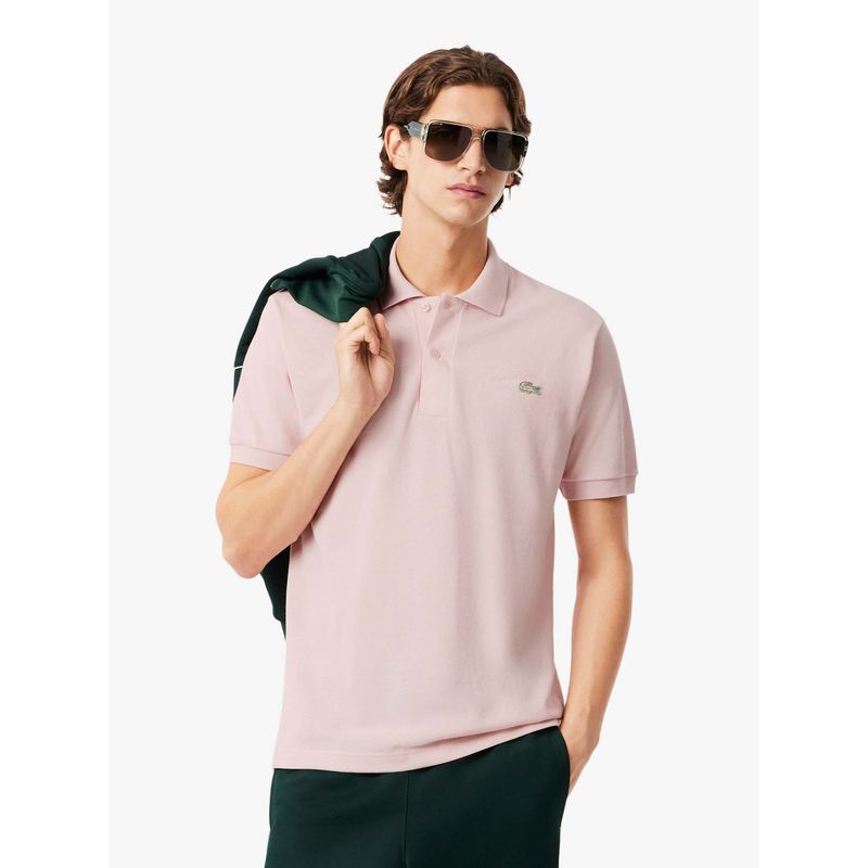 Lacoste Pink Solid Straight Fit Polo T-Shirt (L)