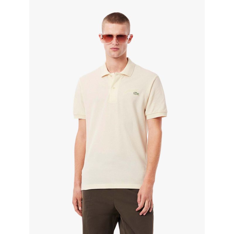 Lacoste Off White Solid Straight Fit Polo T-Shirt (S)