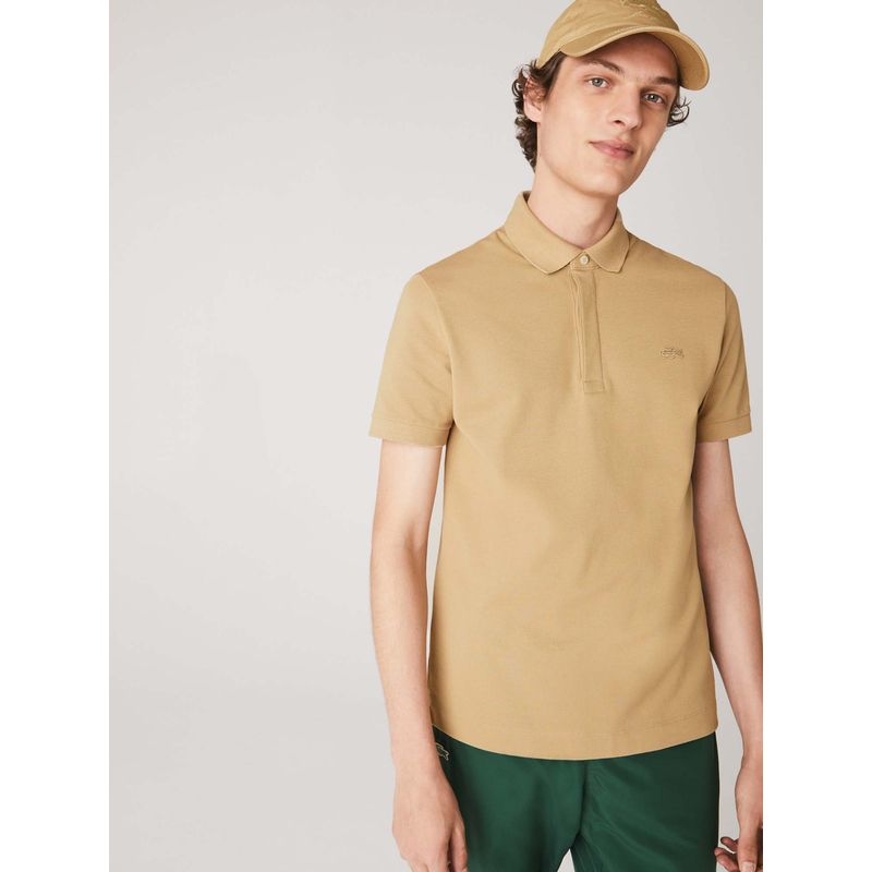 Lacoste Beige Solid Regular Fit Polo T-Shirt (M)