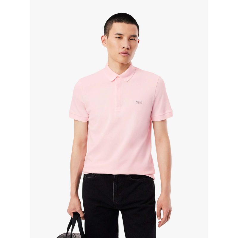 Lacoste Pink Solid Regular Fit Polo T-Shirt (S)