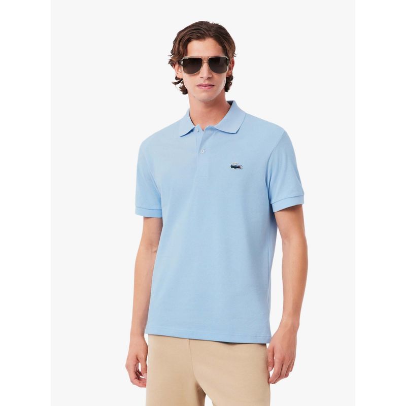 Lacoste Blue Solid Straight Fit Polo T-Shirt (S)