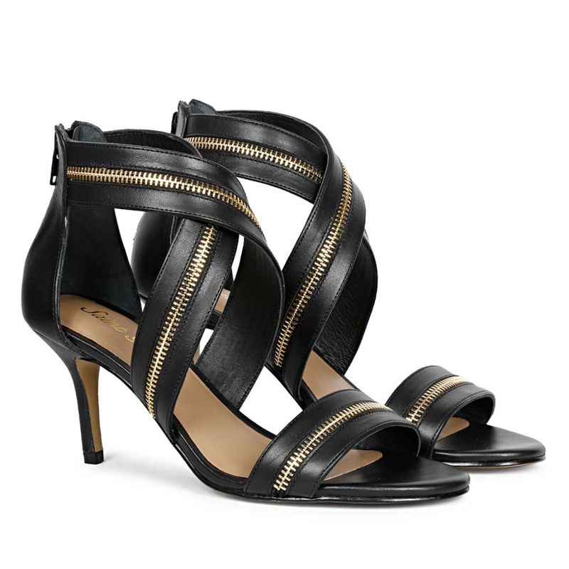 Saint G Zip Decor Criss Cross Black Leather Stilettos (UK 3)